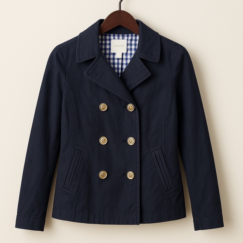 J.Crew Women Light‎ Peacoat Cotton Blend Jacket Sz 4 Preppy Academia Minimalist